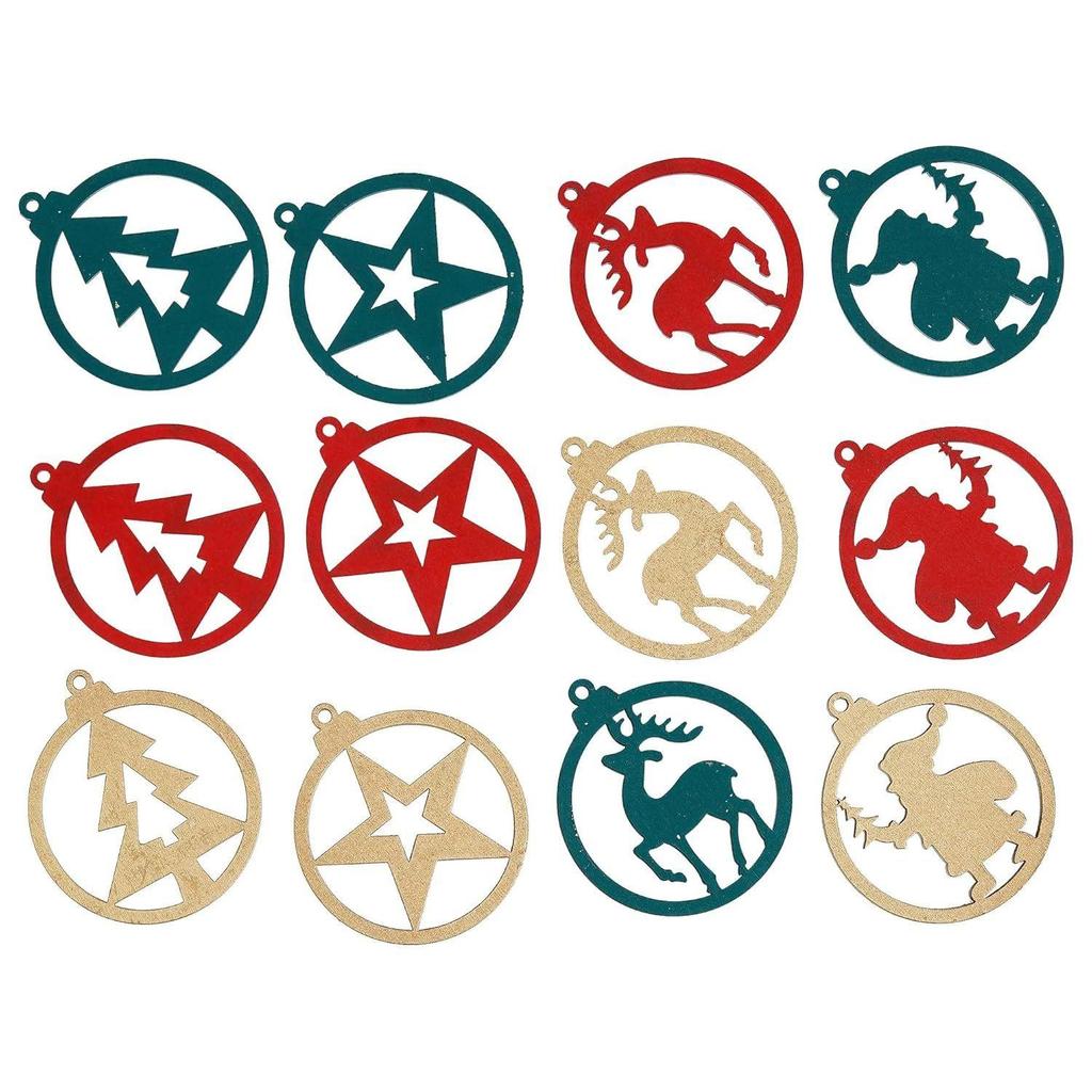 Wooden Merry Christmas Decor Hanging Ornaments (Pack of 12) Santa Claus Christmas Tree Star Reindeer Wall Hangings| Xmas Tree Decoration