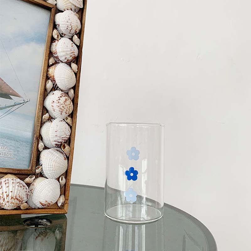 

Ins креативные милые стеклянные кружки с цветком и подставкой для молока, чая, стеклянная чашка, стеклянная бутылка для воды, милая кофейная кружка для дома 300ml