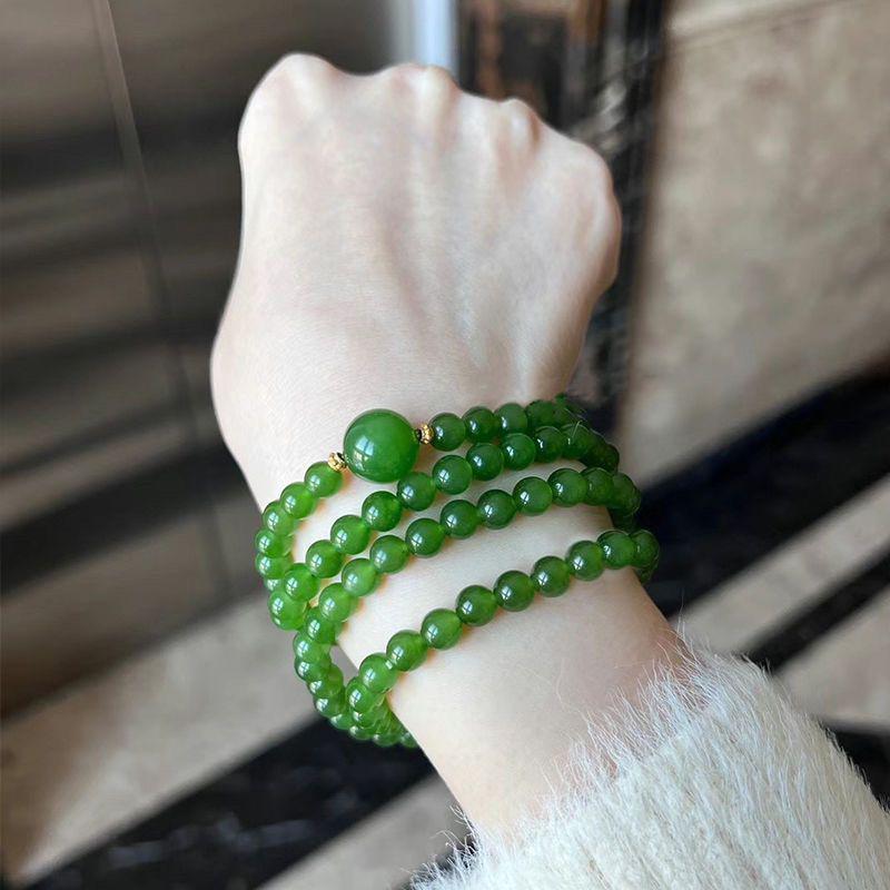 Chinese Style Emerald Green Triple-Circle Bracelet - DIY Multi-Layer Lucky Gift for Women, Friends, or Girlfriends