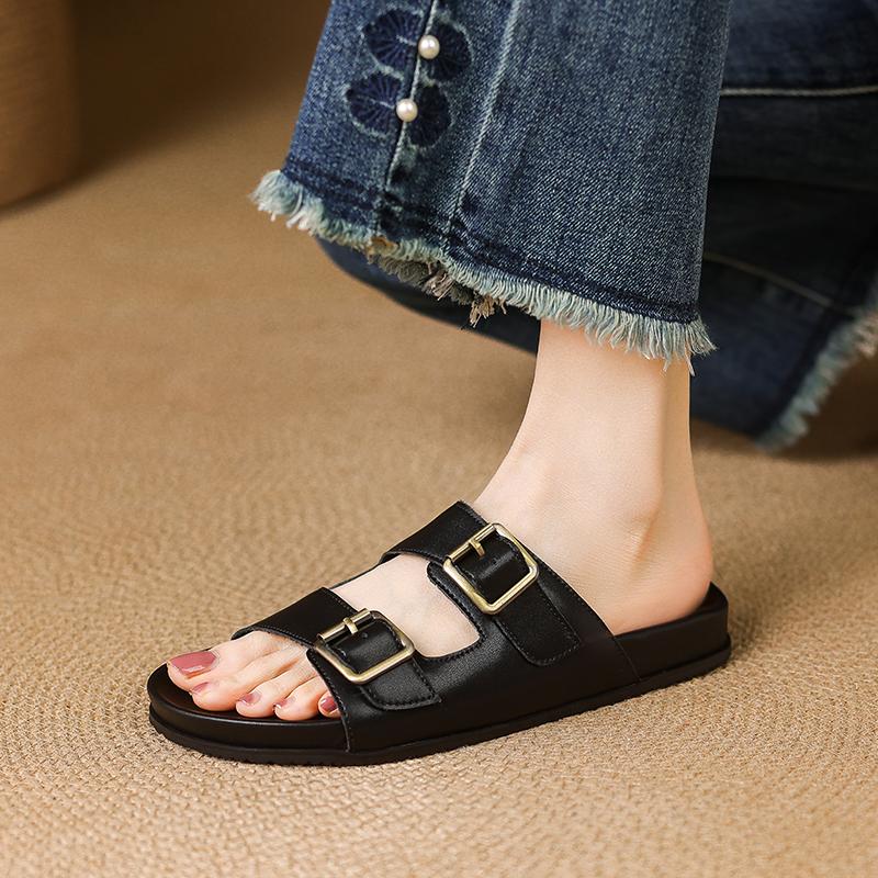 Fashion 2025 New Summer Women Sandals Genuine Leather Women Shoes Open Toe Slippers Beach Modern Slippers Flat With