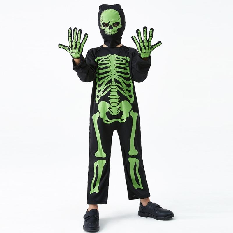 Kids Fancy Dress Up Cosplay Party Bodysuit Role Play Jumpsuit Kids Halloween Costumes Scary Skeleton Costumes for Kids