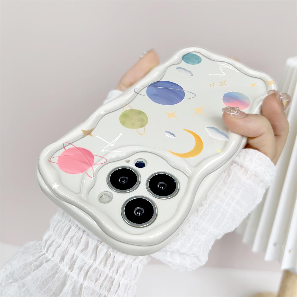 Cartoon Pattern Cream Texture Casing Wavy Edge Soft Silicone Cover Phone Case for IPhone Samsung Huawei Honor Xiaomi Redmi Infinix Tecno