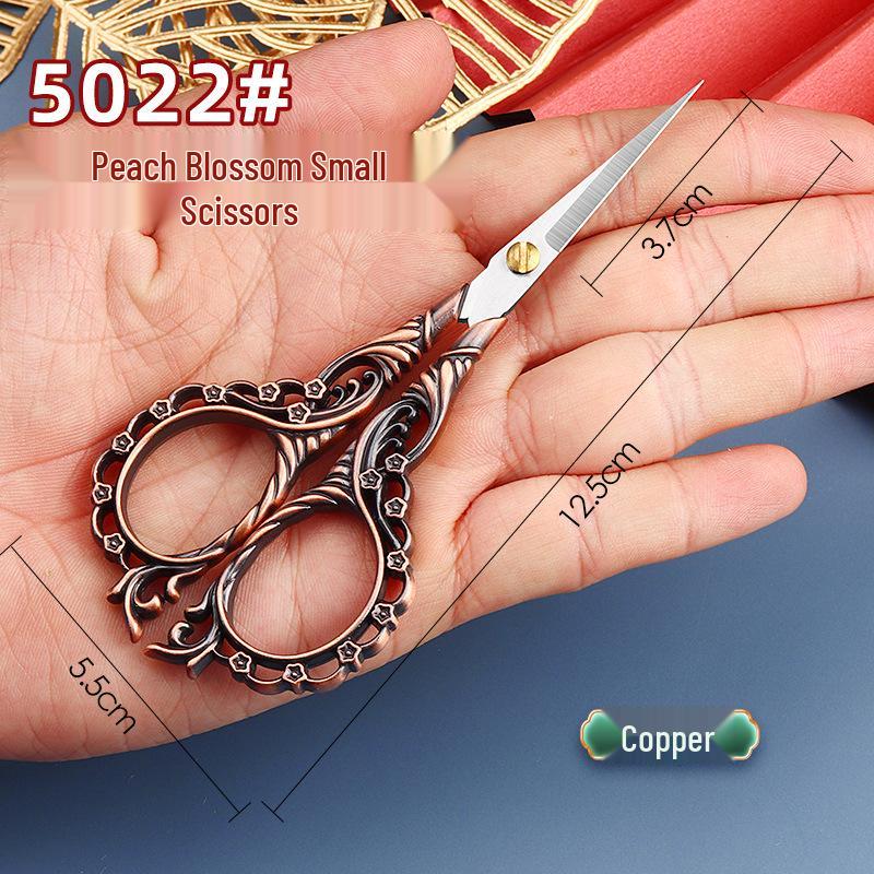 Peach Blossom Retro Pointed Tip Stainless Steel Scissors for Embroidery, Yarn, Paper - Ideal for Home, Office, and Crafts.