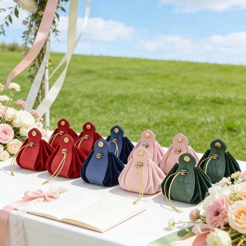 Leather Jewelry Storage Pouch Solid Color Velvet Drawstring Bag Candy Packaging Bag  Wedding Party