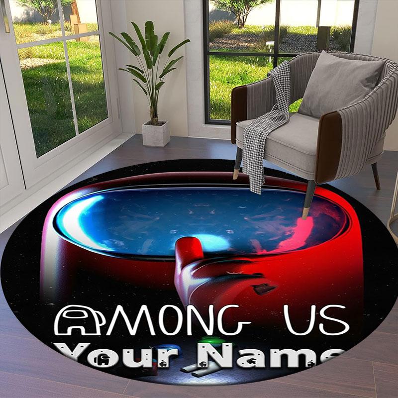 Among Us Custom Name Round Area Rug,Carpet Rug for Living Room Bedroom Sofa Playroom Decor,Non-slip Floor Mat