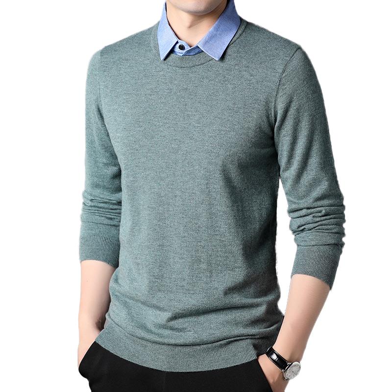 

ROMON Men s 100% Wool Faux Two-Piece Pullover Sweater 3XL