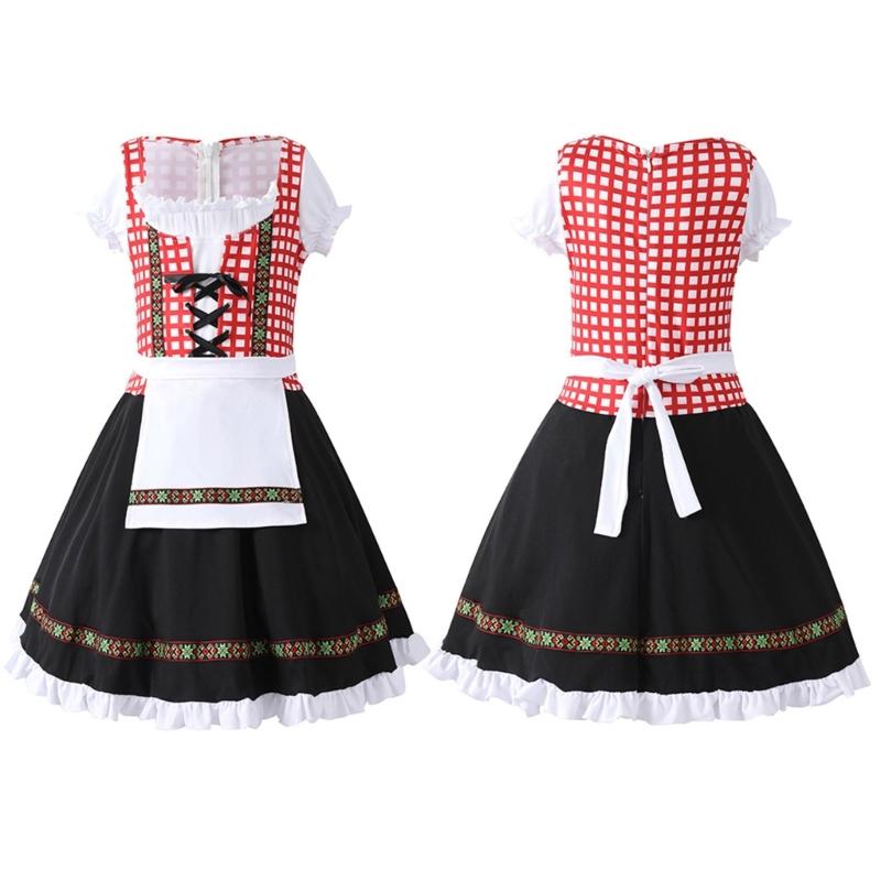 Kid Girl Oktoberfest Costume German Bavarian Beer Festival Outfits for Halloween Carnival Party Long Dirndl Dresses