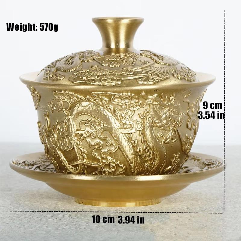 Pure Copper Coffee Cup Saucer Set 100ml Luxury Milk Mug Tea Cup Cafe Drinkware Couple Engraved Handcrafted Phoenix Dragon Gifts 100ml