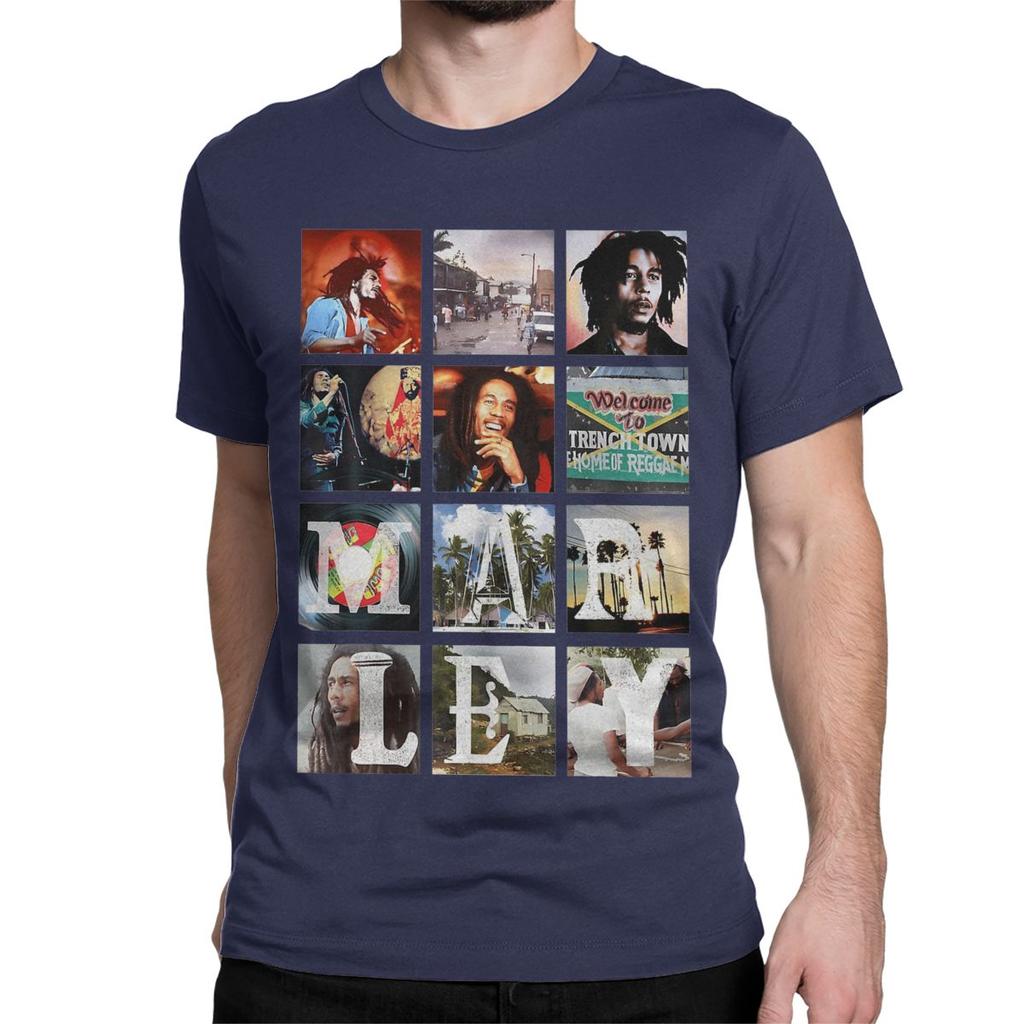 Bob-Marley Collage Reggae T-Shirt for Men Women Jamaican Music Vintage Pure Cotton Tees Short Sleeve T Shirts 6XL Clothing