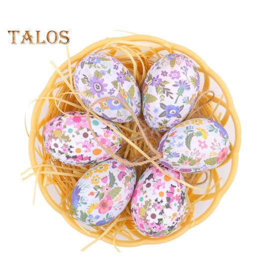 

6 шт. имитация пасхальных яиц, расписные яйца с подвесным украшением на веревке, искусственные пасхальные украшения для яиц с корзиной для весенних праздников, аксессуары для вечеринок D
