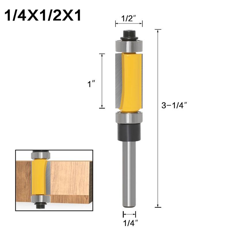 1/2 Stück 6 mm 1/4-Zoll-Schaft-Schablonen-/Trim-Fräser mit 2 Zoll langen Fräsern oben und unten, Kugellager, Holzbearbeitungswerkzeug