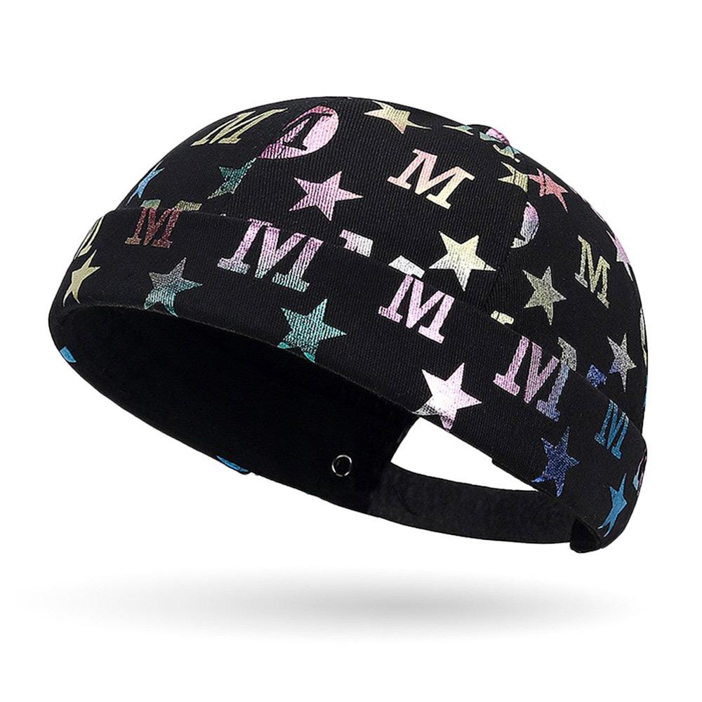 

Fashion Hip Hop Beanie Street Hat Stained Star Adjustable Skullcap Cotton Solid Color Melon Beanie Cap Outdoor чёрный