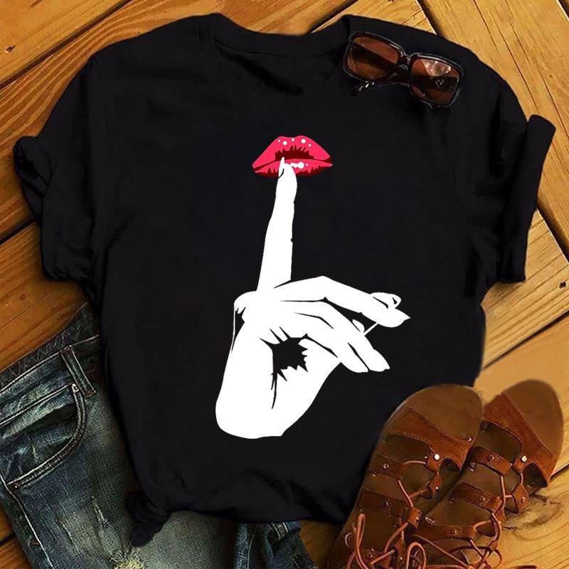 Nowe czerwone usta drukuj T Shirt kobiety T koszula moda kobieta śliczne graficzne koszulki Casual topy 90S damskie koszulki z krótkim rękawem Top