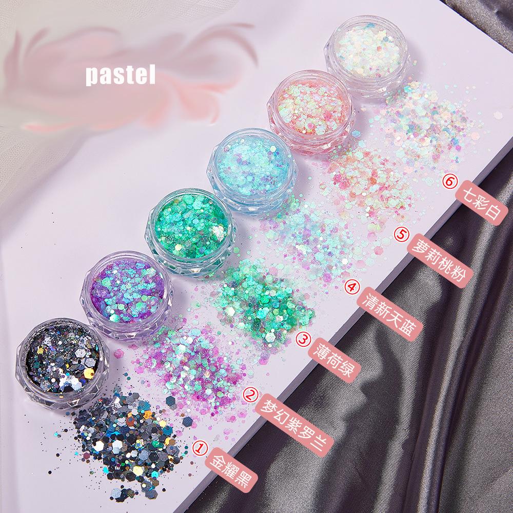 6 Color Opal Nail Powder Flakes Sequins Holographic Eco-friendly Chunky Mix Shape Luminous Glitter Sequins