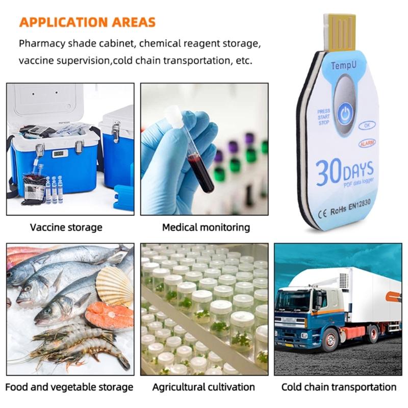 Digital Temperature & Humidity Data Logger Single Use PDF Report USB Port 10000 Points High Accuracy Cold Chain