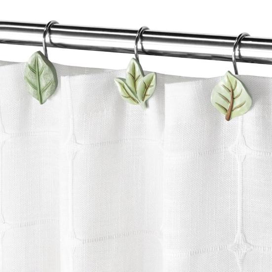 12 Pcs Leaf Shower Curtain Hooks Shower Curtain Hangers Heavy Duty Metal Shower Curtain Rings for Bathroom Decoration