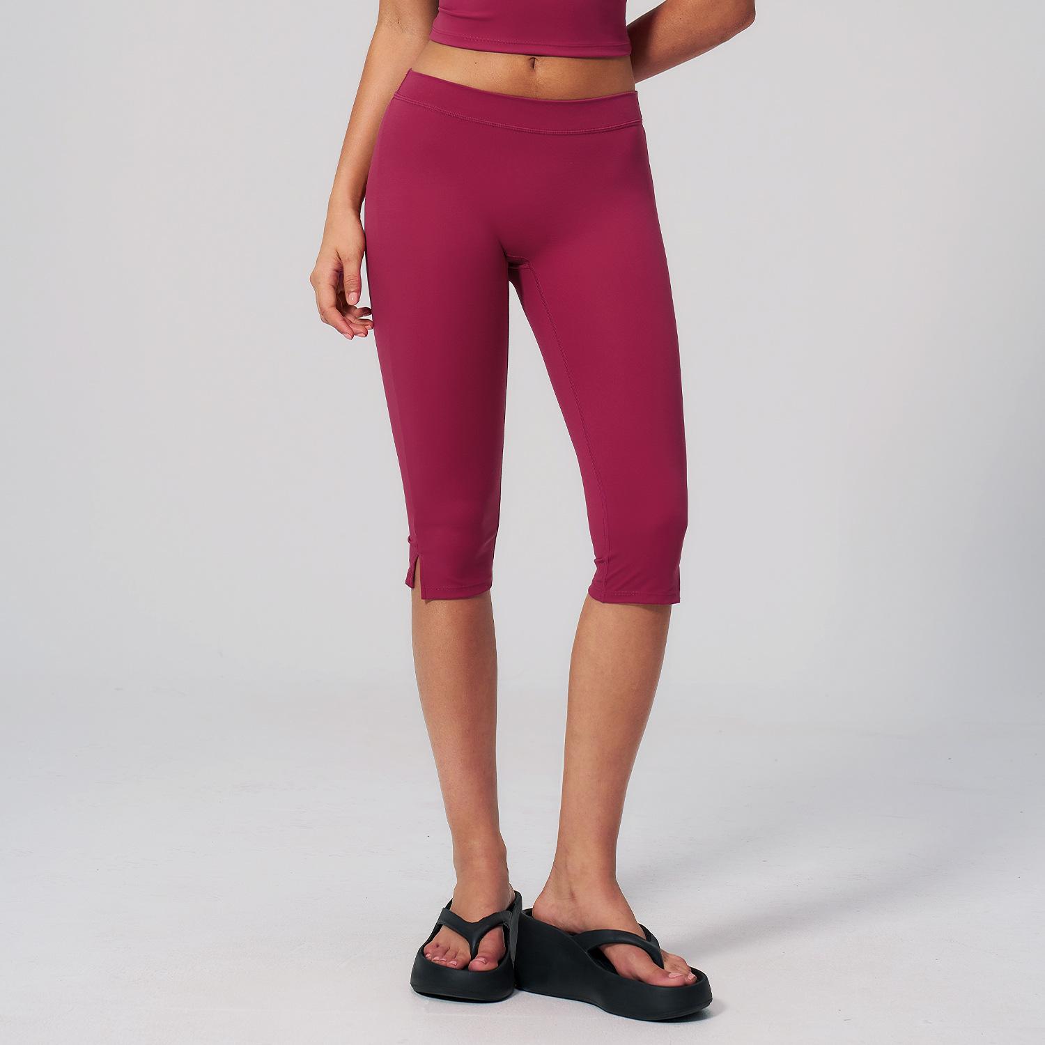 Women s High-Rise Yoga and Running Butt-Lifting Shorts (Mid-Length) - Abdominal Tightening, Low-Waist Fitness Pants Extra Large кармин