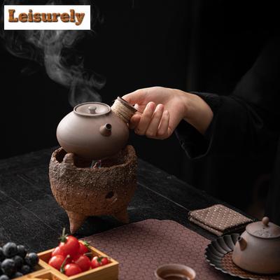Retro Rough Pottery Thumb Side Handle Pot Outdoor Warmer Stove Alcohol Carbon Furnace Dry Burning Boiling Water Kettle Teaset