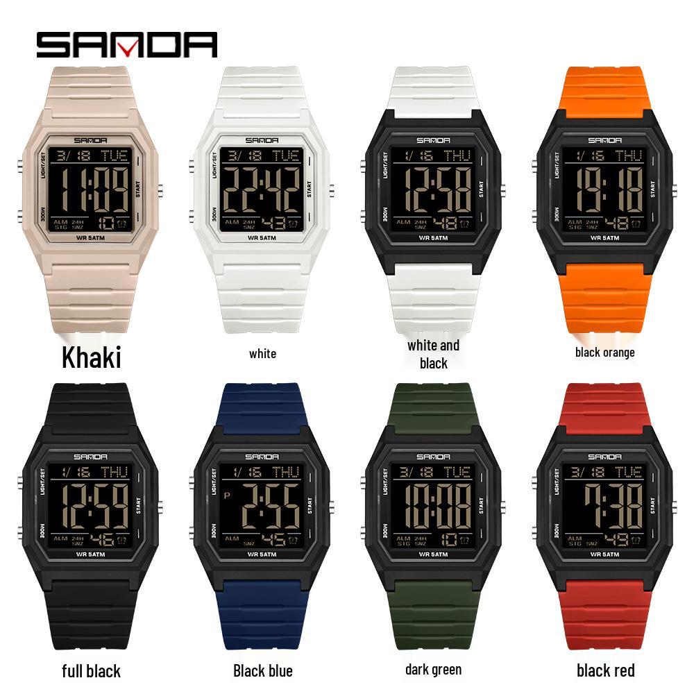 Sanda Waterproof Sports Alarm Watch - Multifunctional Square Electronic Timepiece for Students & Parties