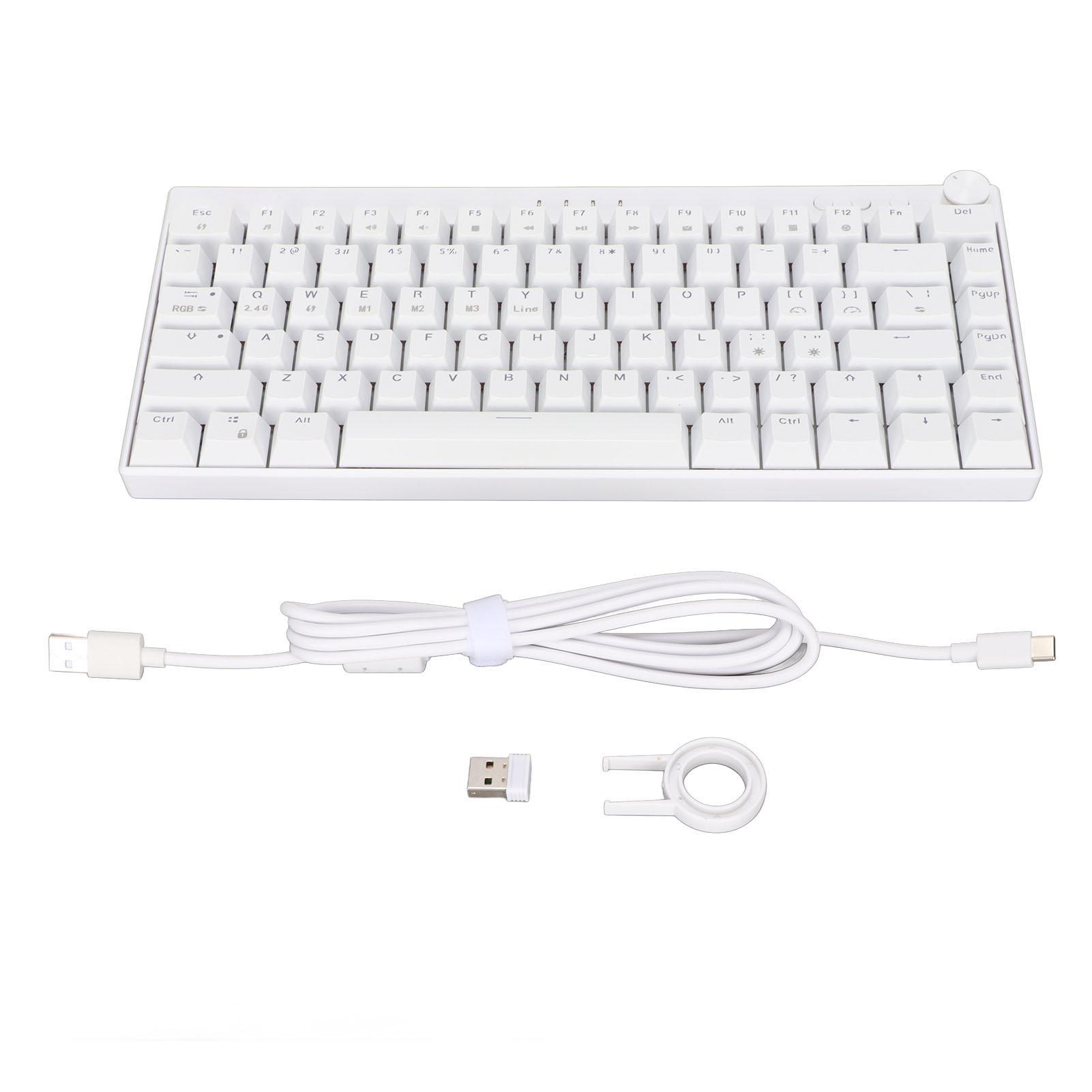 

Трехрежимная механическая клавиатура с 82 клавишами, динамической подсветкой RGB, функцией N Key Rollover, белая механическая