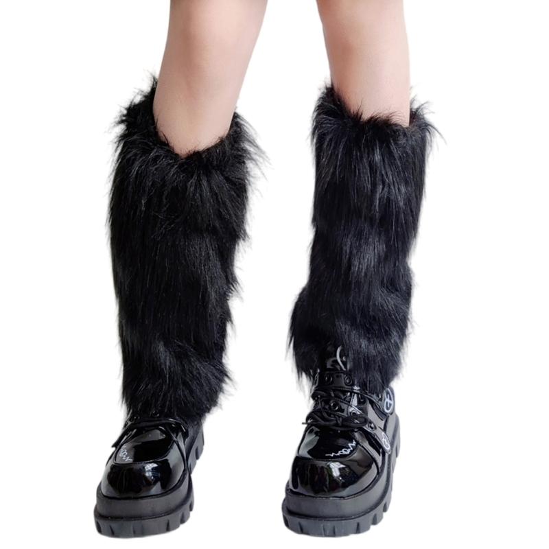 Verdickte Plüsch Socken ohne Füße Anti-Rutsch Design Beinstulpen Herbst Winter Thermisch Pelzig Stiefelüberzieher für Damen Streetwear