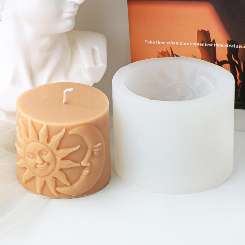 Sun Goddess Cylinder Candle Mold Personalized Sun Moon Face Candle Mold Sturdy Candle Moulds for DIY Enthusiasts