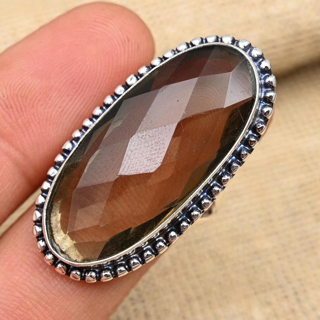 Joyería hecha a mano del anillo de la plata esterlina 925 de la piedra preciosa del topacio ahumado para el amor