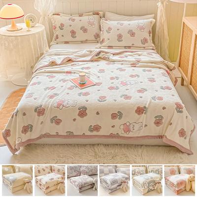 Cartoon Pattern Thick Flannel Blanket Lightweight Warm Nap Throw Blanket for Sofa All Season Cozy Soft Plush Thermal Bedspread