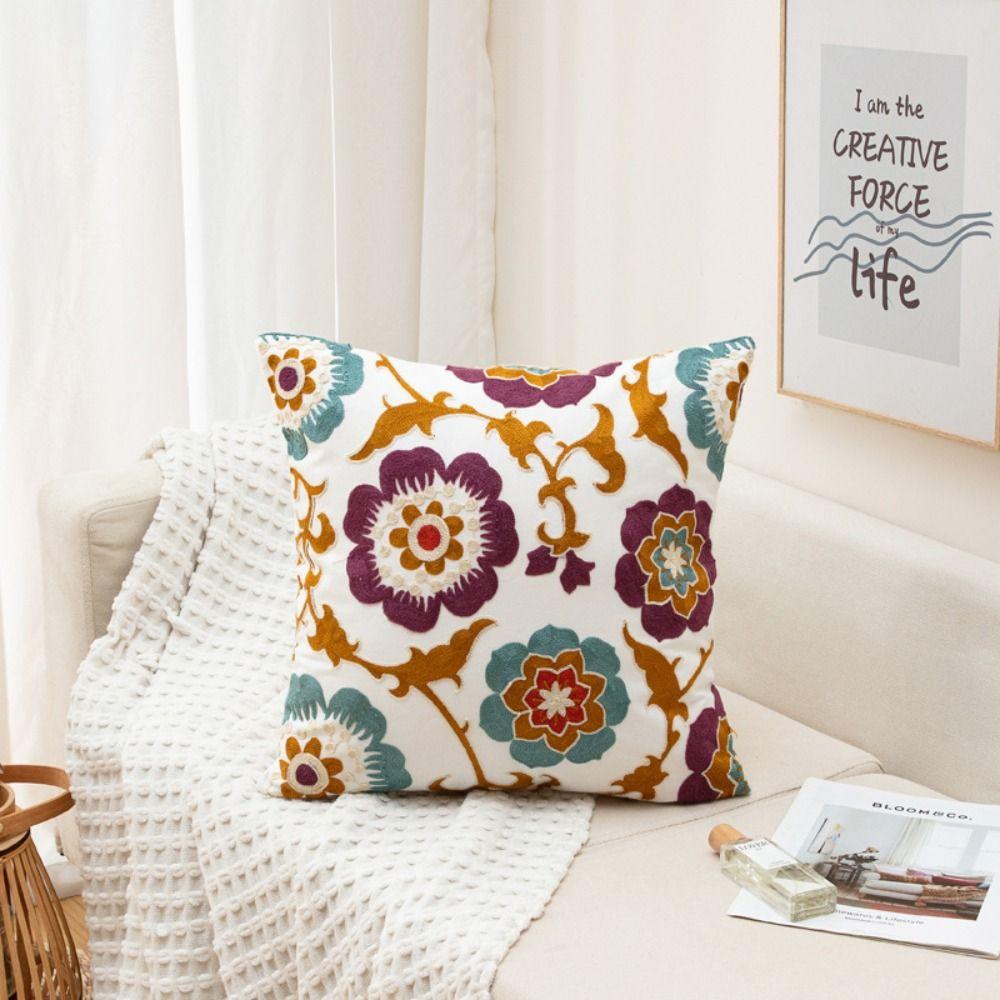 Gestickter Blumen-Kissenbezug, Kissenbezug im pastoralen Stil, Sofa/Bett
