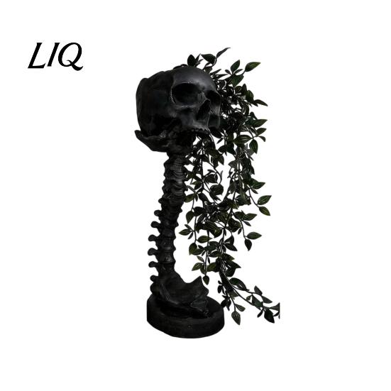 Retro Style Skull Sculpture Gothic Planter for Succulents Pothos, Creative Skeleton Flower Pot with Personalized Tattoo Shop Decor Spine Column,