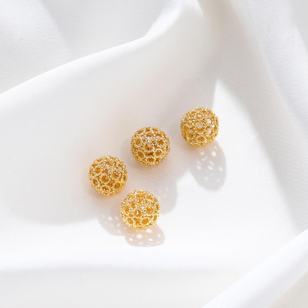 5 Stück 10mm 14K 18K Goldfarbe Beschichtetes Messing Metall Hohl Runde Perlen Armbandperlen Hohe Qualität DIY Schmuckherstellung Zubehör