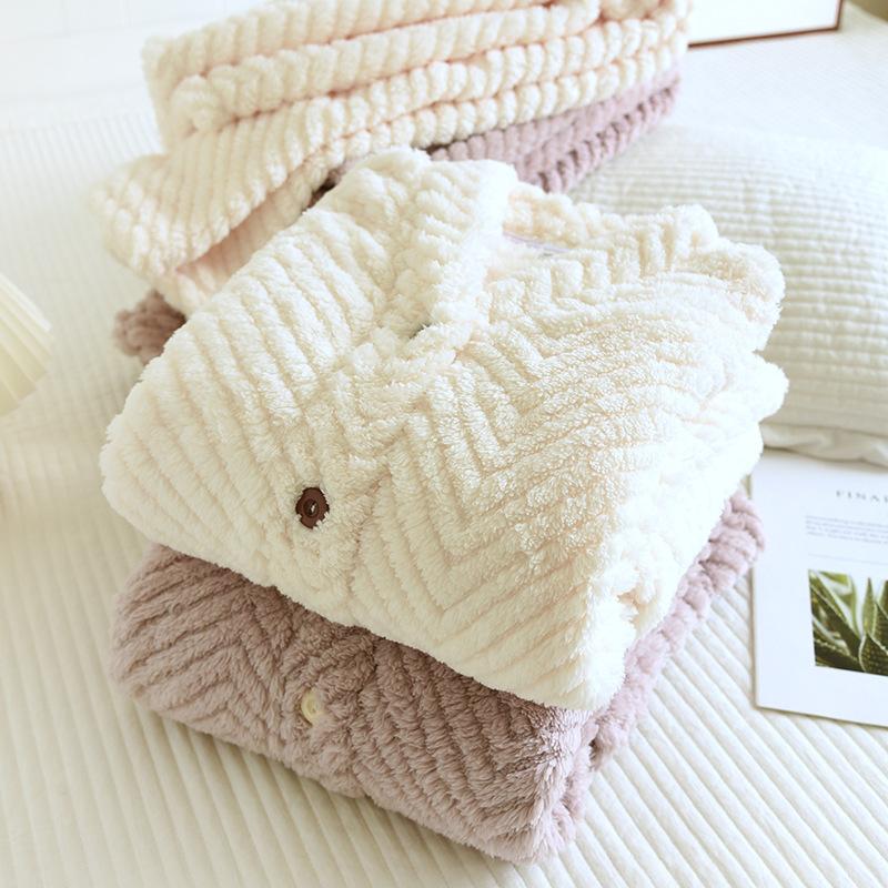 Women's Autumn and Winter Solid Color Padded and Thickened Homewear Suit Long-sleeved V-neck Warm Jacket + Pants Two-piece Set