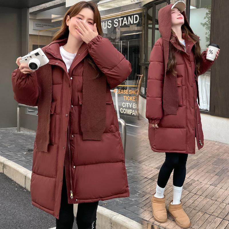Down cotton jacket women's winter mid-length padded jacket loose knitted shawl thickened cotton jacket 2025 new coat