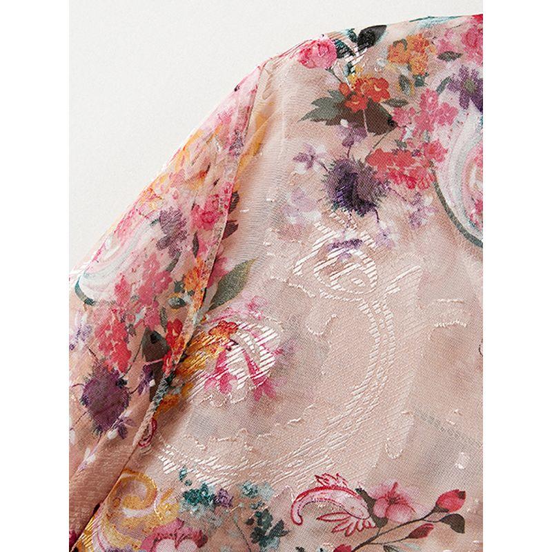 Large and Medium National Style Travel Shirt! Goddess Digital Print Organza Plate Buckle V-neck 3/4 Sleeves Loose Swing T-shirt Loose