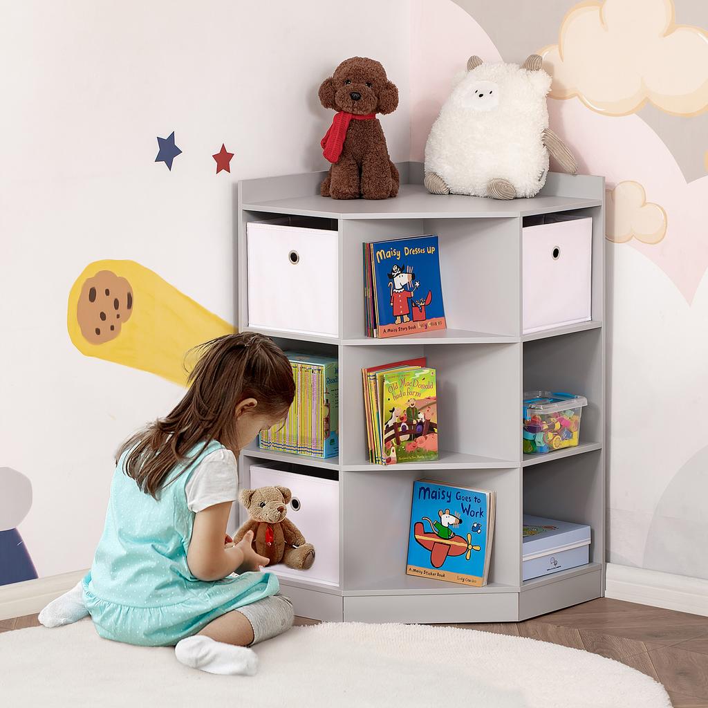 Storage Shelf for Kids, 3 Non-Woven Fabric Drawers, MDF, Anti-Tip, Grey