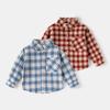 Children's Brushed Plaid Long-Sleeved Shirt, Spring and Autumn Children's Clothing, Korean Style Cardigan Top for Young Children, Loose Shirt for Boys