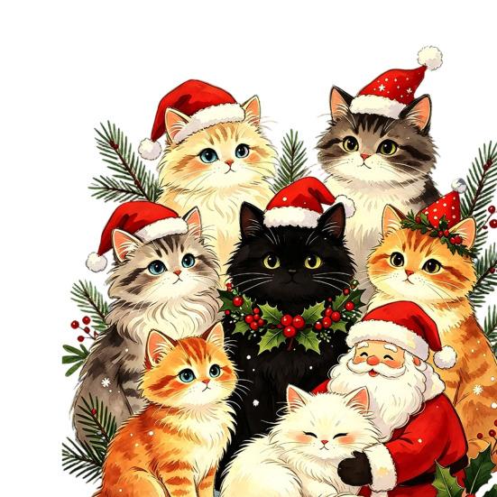 Xmas Window Decor Cat Christmas Static Cling Decal, Waterproof PVC Festive Sticker, Party Decorations Easy Apply Decorative for Home Living