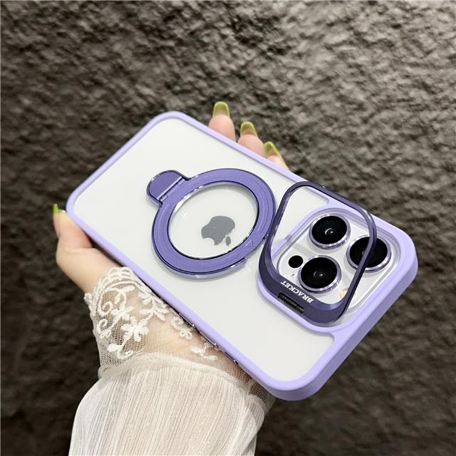 For iPhone 16 Pro Max Luxury Transparent Magsafe Magnetic Holder Frame Phone Case For iPhone 11 12 13 14 15Plus Lens Stand Cover