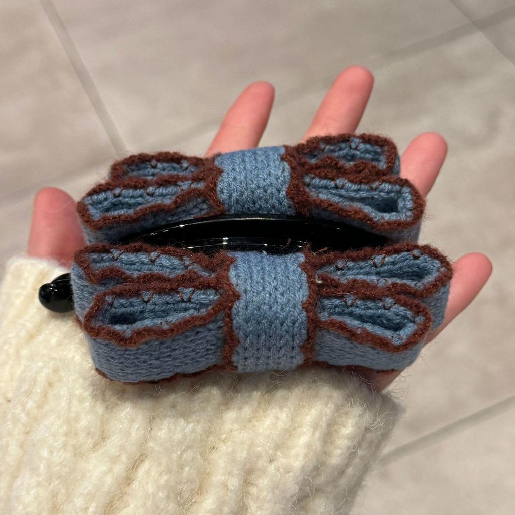 Knitted Lace Double Layer Bow Banana Hair Clip – Women's Autumn/Winter Retro Ponytail and Bun Accessory