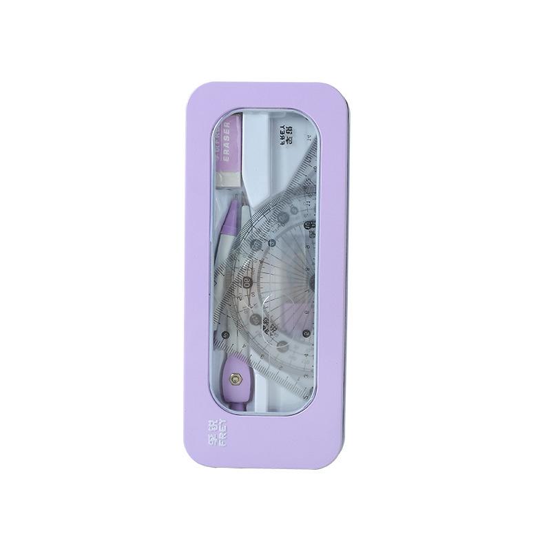 Fruit-Themed Student Stationery Set: Compass, Ruler, Square for Exam & Drawing, 7-Piece Tin Box