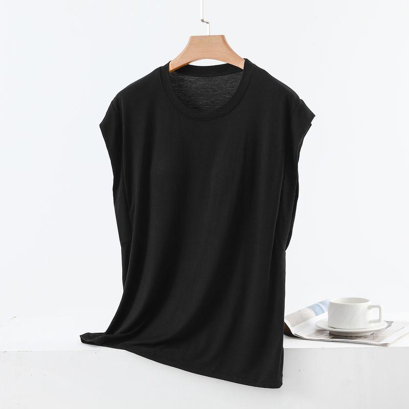 

Модальный круглый вырез Без рукавов Топы с нагрудными вкладышами Женские Летний Размер Свободный Верхняя одежда Футболка Повседневная одежда-Бесплатный бюстгальтер Нижняя рубашка Black XL (60.00 kg-75.00 kg recommended