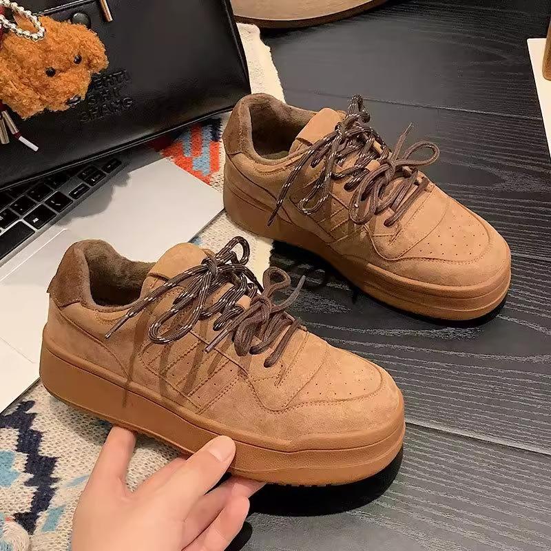 Leather Platform White Shoes Women's 2025 New German Training Shoes Round Head Lace-up Sports and Leisure Shoes Versatile Breathable Board Shoes