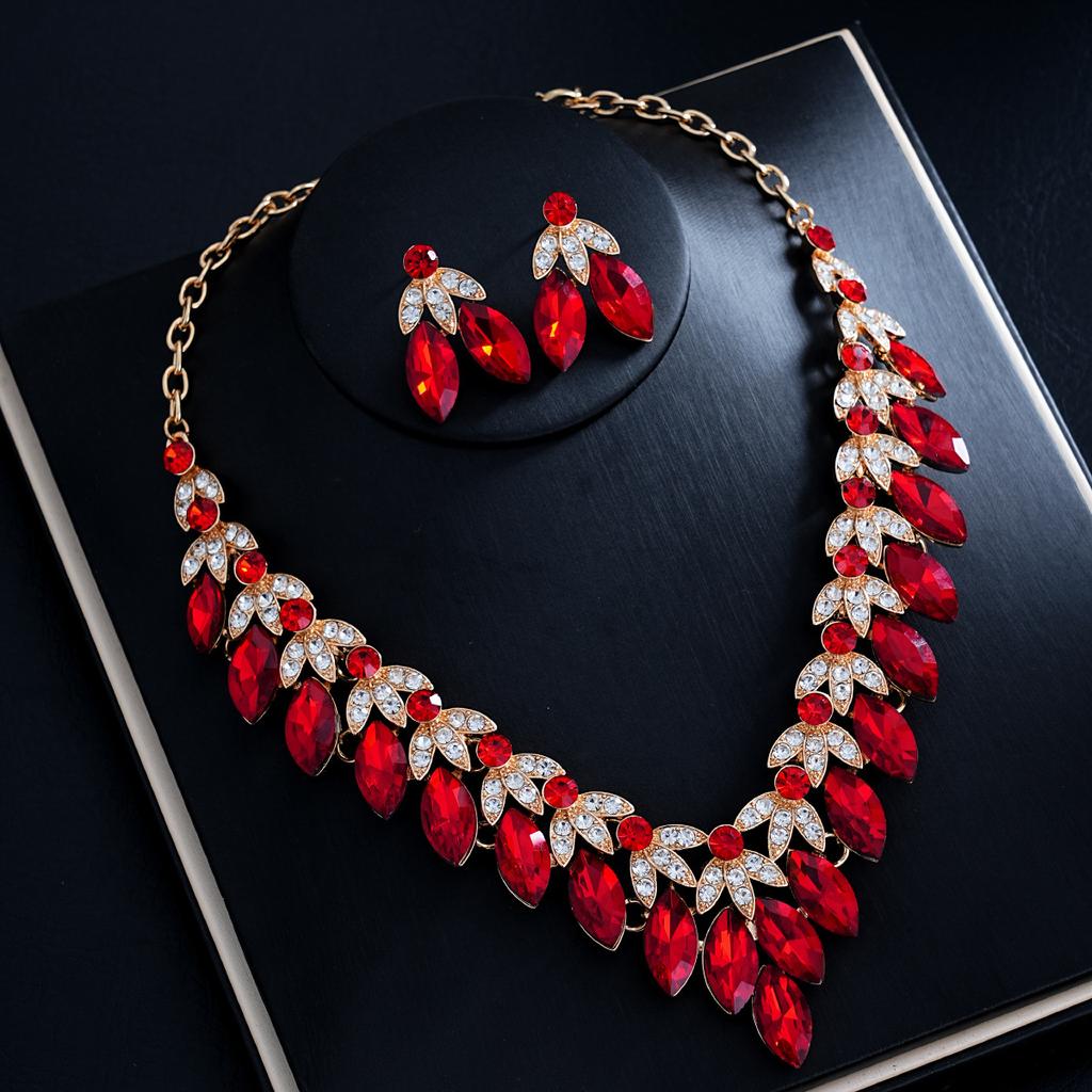 2026 European and American Luxury Earrings Necklace Two-piece Set Full of Diamonds Fashion Set Chain Bridal Dress Wedding Banquet Accessories Women