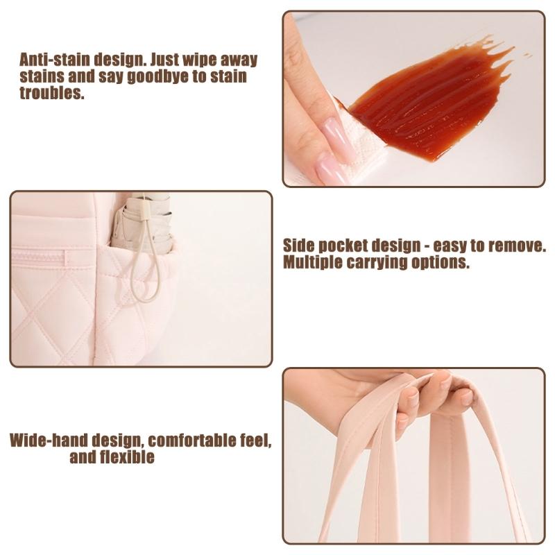 Large Capacity Thermal Lunch Bag With Zippers Front Pocket And Bottle Holders Quilted Handheld Meal Carriers