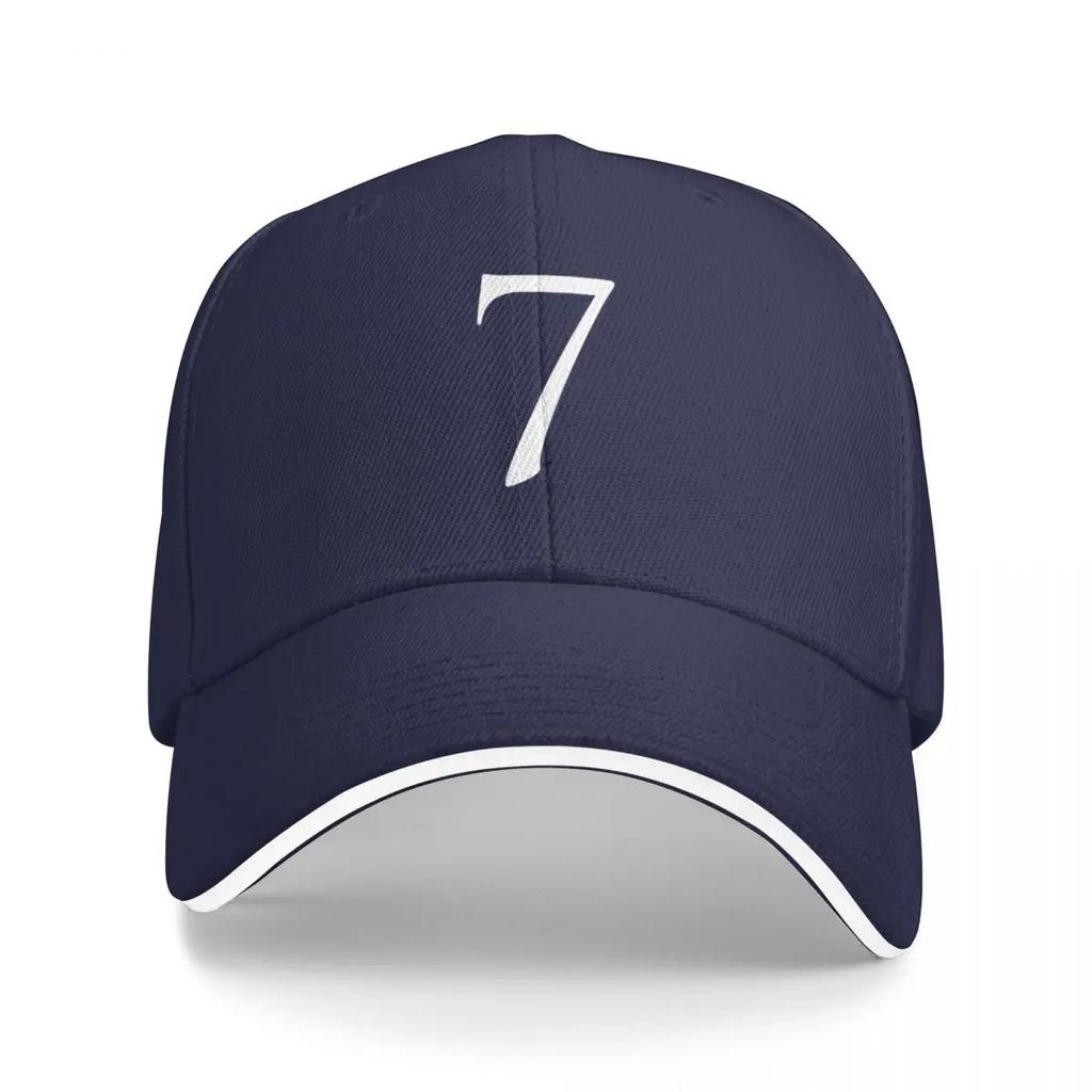 Number Seven / 7 - Stylish Serif Font (White) Baseball Cap Derby Hat Vintage Women Beach Fashion Unisex's