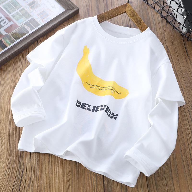 2025 Autumn Big Kids Banana Print Fake Two-Piece Casual T-Shirt