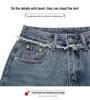 Damen Vintage High Waist A-Linien Denim Midi-Rock mit Fransen-Saum und Trendy Schlitz