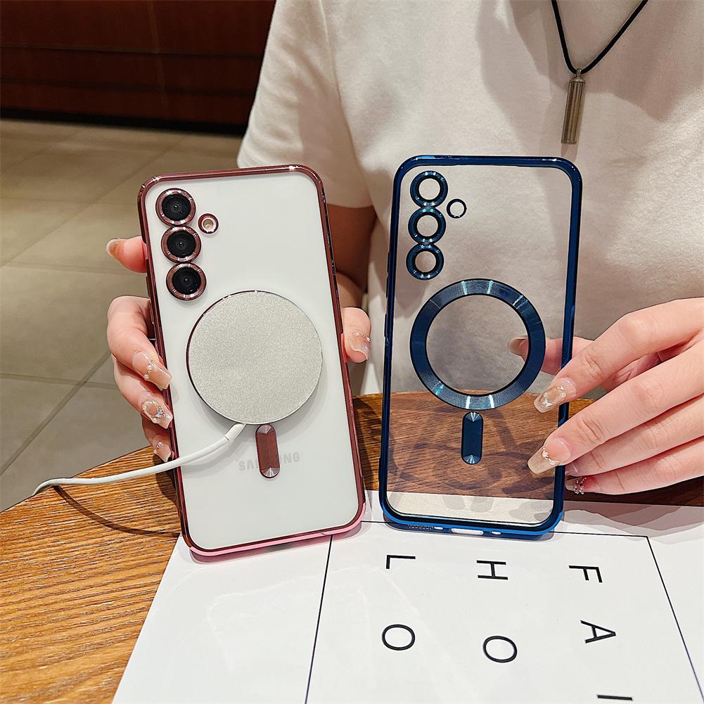 Luxury Plating Clear Silicone Phone Case For Galaxy A56 A55 A14 A24 A34 A35 Magnetic Lens Protection Case Back Cover A54 Cases
