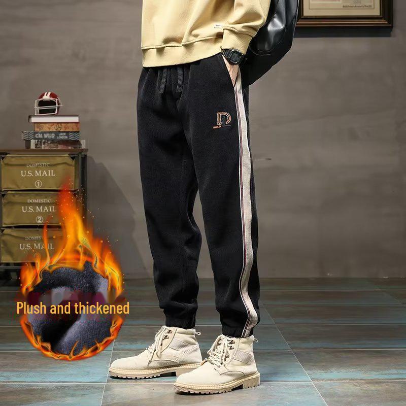 Men's Autumn/Winter Corduroy Sweatpants - Thickened Velvet, Loose Fit, Sporty, Cuffed