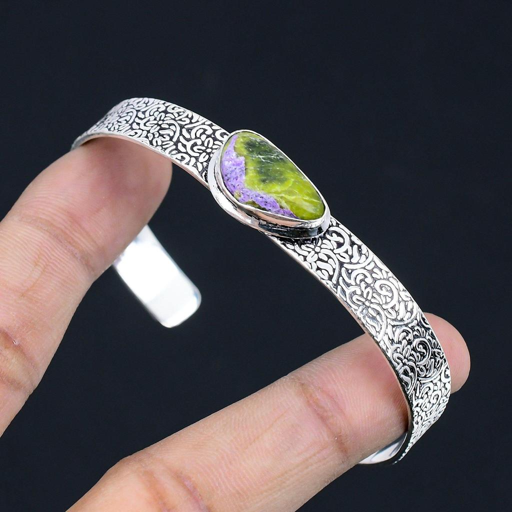 Sisters Day Deal Sterling Silver Trillion Atlantisite Gemstone Bangle Bracelet